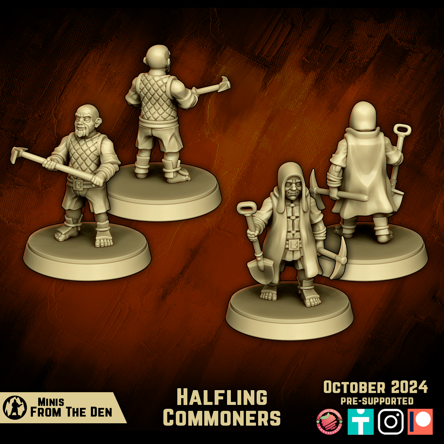 Halfling Commoners with Shovel and Pickaxe